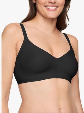 Warners Blissful Benefits Bra LARGE Wireless Underarm Smoothing Seamless BLACK